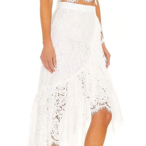 Just Bee Queen Carmella White Lace Midi Skirt - Size Large - Picture 9 of 10